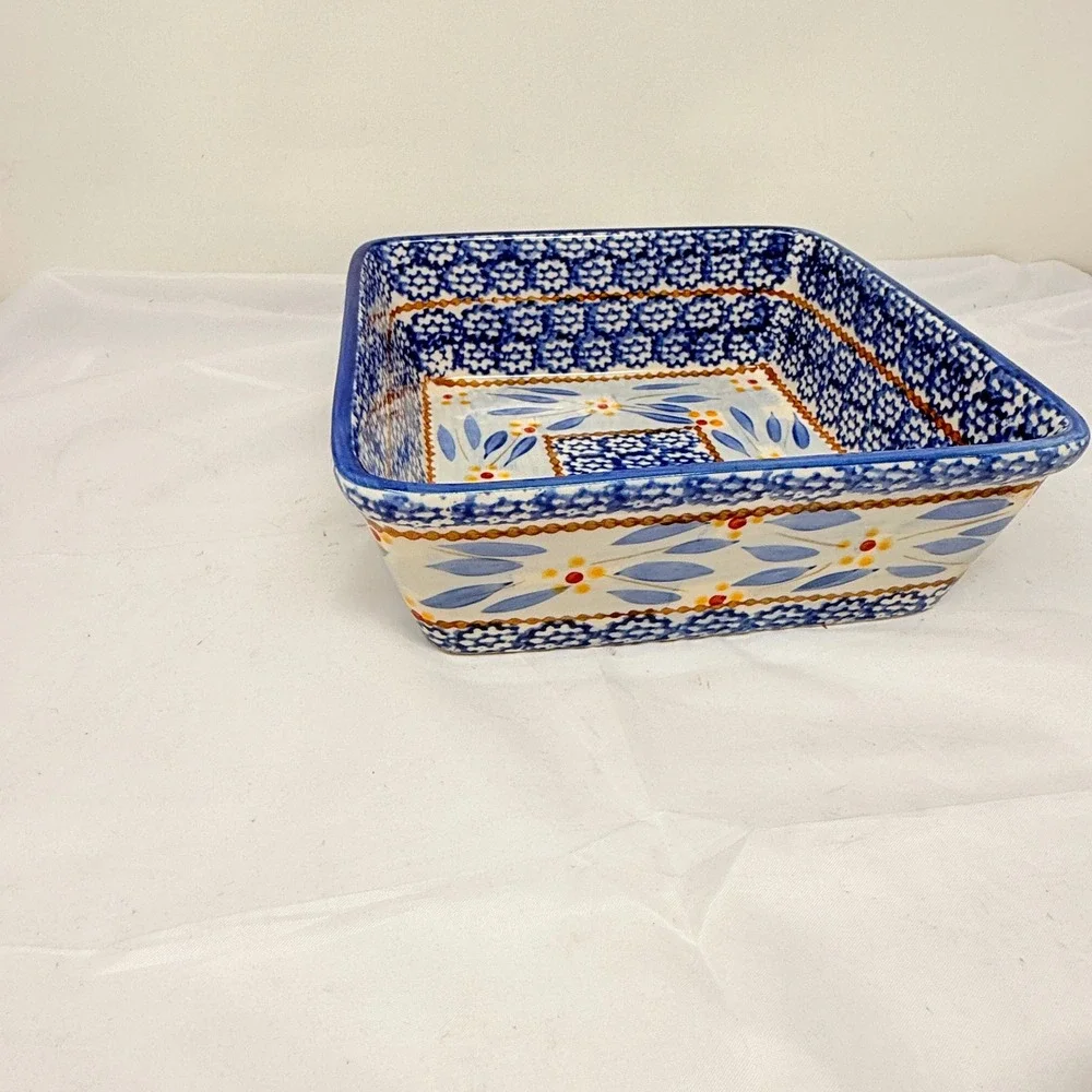 Temp-tations Old World 1.5 QT Square Baker Blue Floral Ceramic Ovenware by Tara